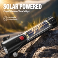Linterna LED Solar para Exteriores, Linterna de Emergencia Recargable Multifuncional con Martillo de Seguridad USB y Succión Magnética