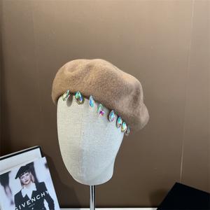 <span class=keywords><strong>Boina</strong></span> <span class=keywords><strong>de</strong></span> lana <span class=keywords><strong>de</strong></span> ganchillo <span class=keywords><strong>para</strong></span> mujer, gorro rojo <span class=keywords><strong>de</strong></span> alta calidad con diamantes brillantes, estilo británico, pintor, artista - Product Image 5