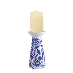 Redeco China Porcelain Candle Holders Blue And White Candle Sticks For Home Decor
