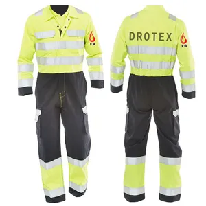 HV Orange Safety FR Workwear Highly Visible Modacrylic Flame Retardant Coverall With Reflective Trim