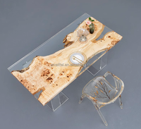 Table de salle à manger de luxe en noyer massif avec plateau en époxy pour cuisine, café et restaurant