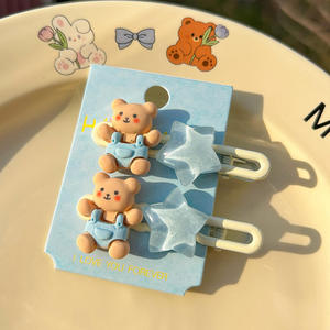 Pinzas para el Cabello con Diseño de Oso y Corazón, Estilo Coreano, 2 Piezas/Juego, Serie Azul, Lindas, Accesorios para Niñas, Dibujos Animados, Venta al Por Mayor - Product Image 5