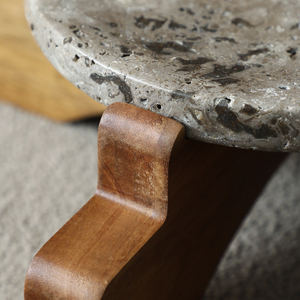 <span class=keywords><strong>Plateau</strong></span> de service rond en marbre et <span class=keywords><strong>bois</strong></span> avec base en <span class=keywords><strong>bois</strong></span> massif Présentoir de table et de bureau à un niveau pour bijoux et thé - Product Image 5