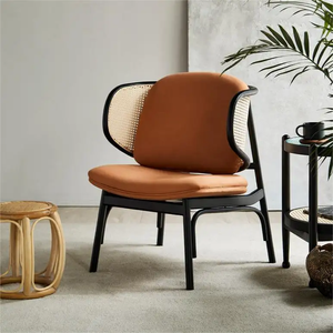 Tunus-Silla de ocio con cojín, mueble de salón de madera maciza y Ratán, color nogal - Product Image 6