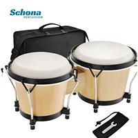 Factory-Direct 6+7-Inch Wooden Bongo Drums Wooden Hand Percussion Drums with Bag Percussion Instruments