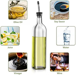 Juego de 4 Botellas de Vidrio Rectangulares de 17 oz <span class=keywords><strong>con</strong></span> Tapón de Corcho, Superficie Transparente, para Dispensar Aceite de Oliva en la Cocina - Product Image 4