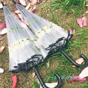 <span class=keywords><strong>Parapluie</strong></span> droit <span class=keywords><strong>pas</strong></span> <span class=keywords><strong>cher</strong></span> pour femmes avec fleur transparente imprimée Logo personnalisé poignée ABS transparente matériau POE pour les jours de pluie - Product Image 6