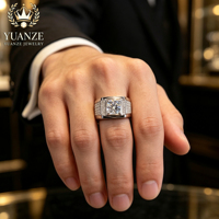 Bague pour homme en argent 925 personnalisée en gros, certifiée GRA, avec moissanite carrée, entièrement sertie de diamants, bijoux de luxe pour homme