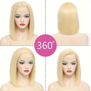 Peluca rubia corta con frente de encaje para mujer, peluca de moda completa, natural y recta, modelo 45 - Product Image 5