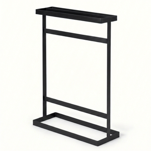 <b>Freestanding</b> Metal Towel Rack with Storage Shelf Modern Bathroom Organizer Stand Dual <b>Bar</b> Holder Space Saving - Product Image 2