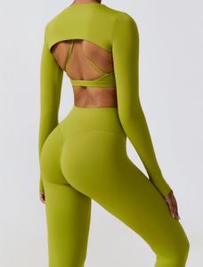 2 Piece Yoga Set Scoop Neck High Waist Full Length <b>Leggings</b> <b>Seamless</b> Cut-Out - Product Image 2