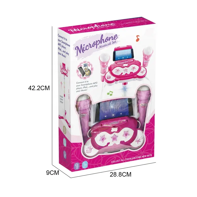 Mainan musik multifungsi, dengan lampu warna-warni fungsi MP3 mainan menyanyi pesta Karaoke Game mikrofon mainan portabel