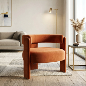 Poltrona Moderna in Velluto Arancione, Sedia Singola Imbottita di <span class=keywords><strong>Design</strong></span> per <span class=keywords><strong>Soggiorno</strong></span>, Camera da Letto o Ufficio - Product Image 3
