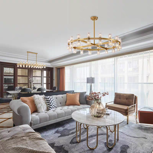 Lámpara de Araña Moderna de Dos Niveles con Anillos de Cristal y Acabado Dorado para Vestíbulos de Hoteles, Villas y Proyectos de Salas de Estar - Product Image 2
