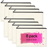 8-Pack Tas Kosmetik Kanvas Kosong DIY Ukuran 8.3x5 Inci Kapasitas Besar, Kantong Ritsleting Kosmetik yang Dapat Dipersonalisasi untuk Penyimpanan Produk Kecantikan Bermerek