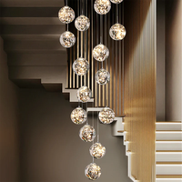Lustre moderne en verre soufflé, finition chromée en acier inoxydable, gris fumé, luminaires suspendus décoratifs pour escaliers domestiques
