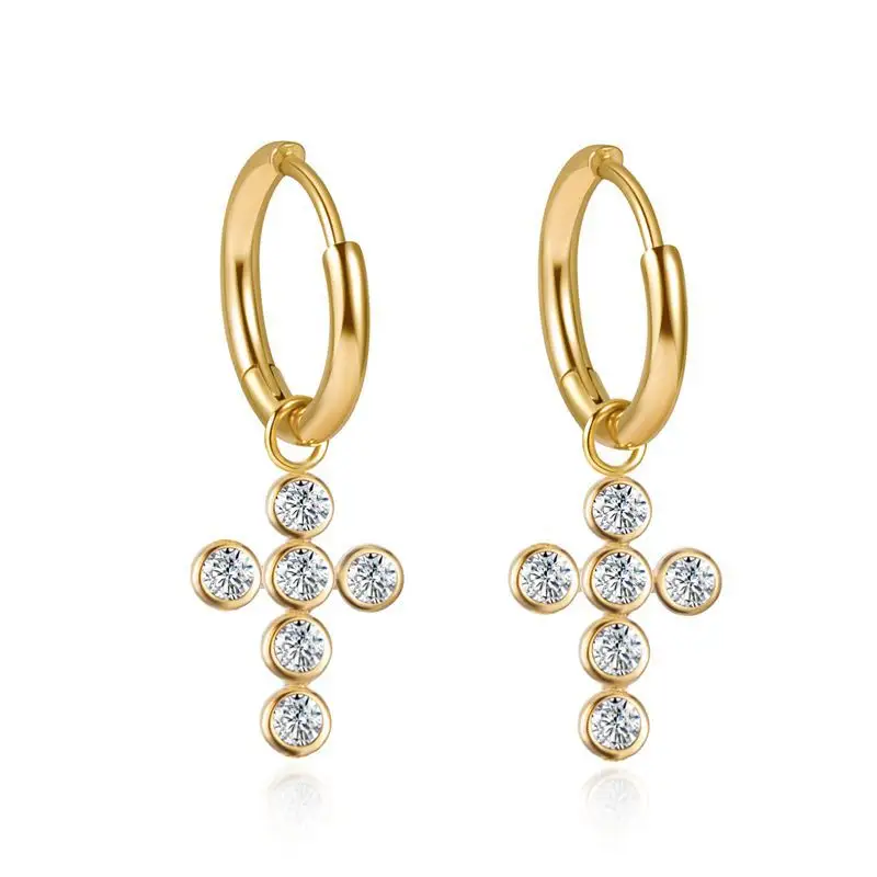 DYZ INS New Trendy Tiny Shining Huggie Hoop Earrings Women 18k Gold Plated cross hoop Earring