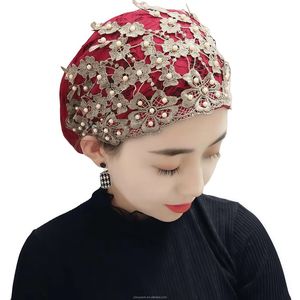 Luxurious hand-woven lace Muslim headscarf <b>hat</b> women, with sequin bow decorations, breathable and eco-friendly, suitable <b>for</b> all - Product Image 6