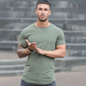 T-shirt en coton et élasthanne 180g, coupe ajustée, manches courtes, col rond, uni, basique, confortable, décontracté, pour tous les jours, homme - Product Image 1