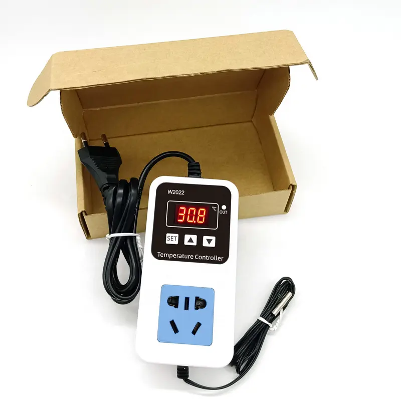 Sakelar pengontrol suhu termostat Digital, sakelar pengontrol suhu termostat Digital dengan colokan EU, soket AC 110-220V, Sensor NTC
