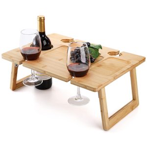 Wooden Folding <b>Picnic</b> <b>Table</b> Tray 16.9 X 12.6 Inches Outdoor <b>Portable</b> Beach Barbecue <b>Table</b> With Cup Holders - Product Image 2