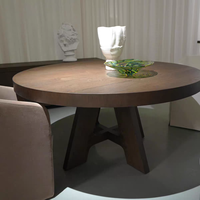 Table à manger ronde en bois massif de style Wabi-sabi américain RH Davos, pour usage domestique, 6 personnes, sur mesure