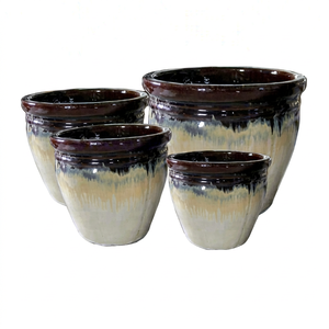 Ceramic Modern Glazed Floor Outdoor Planters <b>Set</b> with 3 Pots for Garden Use - Product Image 2