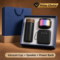 Ensemble cadeau promotionnel d'entreprise personnalisé : Tasse isotherme, enceinte Bluetooth et batterie externe avec logo
