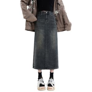 กระโปรงยีนส์ผู้หญิงทรงเอวสูงผ่าข้าง รุ่นใหม่สำหรับฤดูใบไม้ผลิ ช่วยพรางหุ่นให้ดูเพรียวบาง กระโปรงยาวทรงเอ - Product Image 4