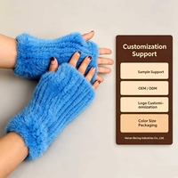 Gants sans doigts en fourrure de vison véritable, tricotés à la main, avec manchette mi-longue, épais et thermiques, pour un soutien optimal