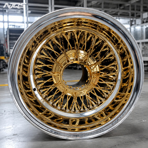 NJQS Drahtspeichenfelgen Lowider Weißwandreifen Dreifach Gold Chrom Felge - Product Image 6