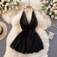 Nouveau Style Appel Sexy Femme Perspective Passion Rosée Dos Nu Halter Sommeil Jupe Sous-Vêtements Robe