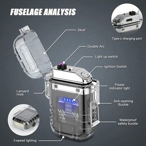 Trong suốt không thấm nước Plasma hồ quang đôi điện nhẹ hơn có thể sạc lại Windproof <span class=keywords><strong>USB</strong></span> xung nhẹ hơn với <span class=keywords><strong>LED</strong></span> Flash ánh sáng - Product Image 2