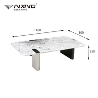 Table basse rectangulaire moderne et durable au prix d'usine avec plateau en marbre naturel et pieds en acier pour le salon