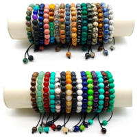 Vente en gros de bracelets ajustables en pierre de jaspe fou gris chinois pour femmes hommes avec perles de jaspe de 8mm pierres de turquoise