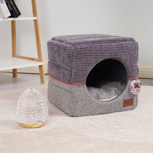 Custom Made Knitted Square Pet <b>House</b> Soft Faux Fur Cat <b>Bed</b> Indoor Warm Autumn Winter - Product Image 2