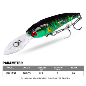 Leurre flottant crankbait 90 mm 8,3 g 10 couleurs avec hameçons triples oscillants pour la pêche au bar, au poisson-chat en rivière et en mer - Leurre minnow en ABS - Product Image 2