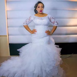 White Off Shoulder Lace Mermaid Wedding Dress Long Sleeve Ruffles Natural Waistline 2026 Factory Direct Stock - Product Image 2