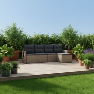 Ensemble de canapés de jardin en rotin moderne 4 places, mobilier d'extérieur résistant aux intempéries, design contemporain gris - Product Image 2