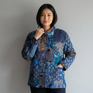 Quilted <b>Patchwork</b> <b>Jacket</b> Women's Mandarin Collar Full Sleeve Cotton Autumn Style Regular Length Batik Print Patch Pocket gift - Product Image 1