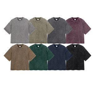 Camiseta de algodón retro de alta calidad de 275 g/m² con lavado ácido, corte cropped y ajuste holgado, estilo vintage, con logo personalizado, de tela gruesa para hombre. - Product Image 3