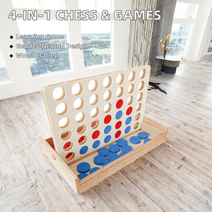 Jeu d'échecs à quatre connecteurs en bois, jeu de société de table avec Tic Tac Toe, jouets intellectuels éducatifs pour enfants - Product Image 3