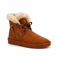 Bottes d'hiver pour femmes en microfibre suédée avec doublure en fausse fourrure, fermeture éclair latérale, lacets, semelle extérieure légère en TPR