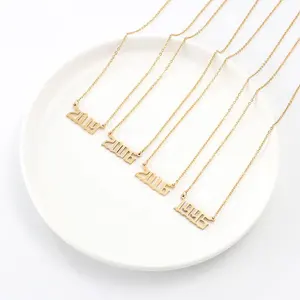 New Design Personalized Custom Number 1985-2020 Stainless Steel 18K Gold Plated Birth Year Necklaces For Women