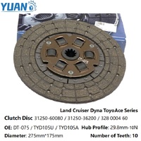 Disco de Embrague TYD105A DT-075 de 275 mm TYD105U para Land Cruiser SUV Dyna ToyoAce Camioneta Ligera con OEM 31250-60080 31250-36200
