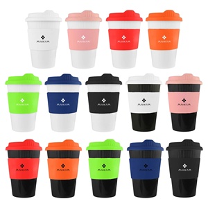 Taza de café de plástico reutilizable de 12oz respetuosa con el medio ambiente con banda de silicona y tapa Regalo promocional EK002 <span class=keywords><strong>Ecco</strong></span> Kuppa 12oz en stock - Product Image 1