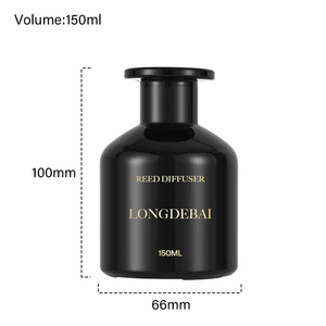 Luxury Refillable 150ml Empty Round Black Aroma Aromatherapy Scent Glass Reed Diffuser <b>Bottles</b> with Sticks - Product Image 3