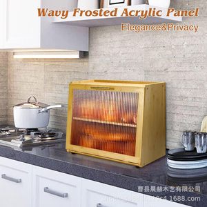 Boîte à pain double couche en bambou pour comptoir de cuisine avec fenêtre, meuble de rangement pour pâtisserie, conteneur à pain en bois noir - Product Image 4