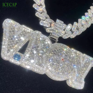 Mặt dây chuyền tên tùy chỉnh mạ đá, dây chuyền bạc, mặt dây chuyền Moissanite VVS, trang sức Hip Hop - Product Image 2