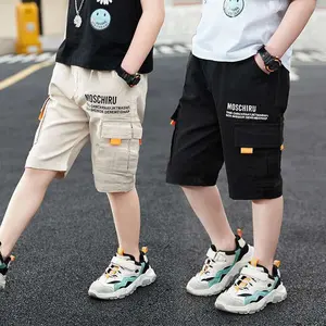 Calção curta esportiva para crianças e meninos, calça com letras estampadas e bolso para crianças e meninos, verão 2022